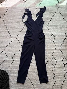 Tie-Shoulder V-Neck Navy Jumpsuit